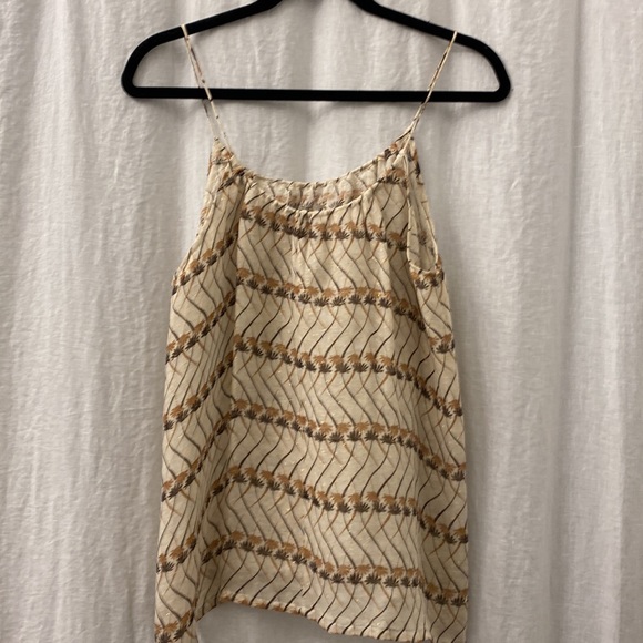 Tucker 100% Silk Gold Metallic Floral Print Spaghetti Strap Tank Size P - Picture 5 of 7